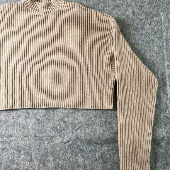Mable Women’s Size M mockneck Mauve Brown longsleeve crop sweater Cabincore #153 - Picture 3 of 9